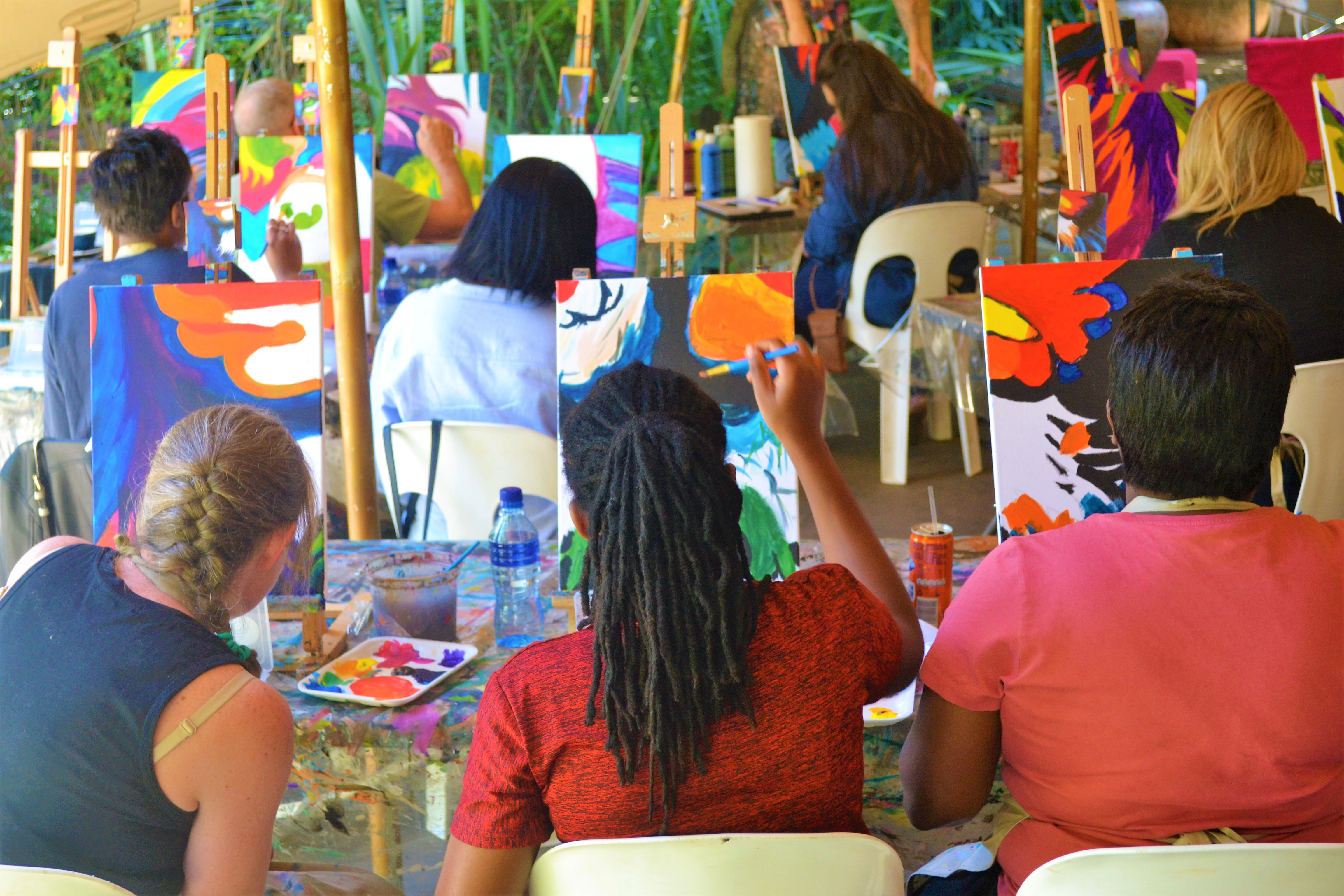 Corporate group activity in garden