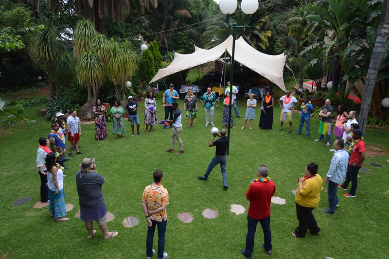 Corporate group activity in garden